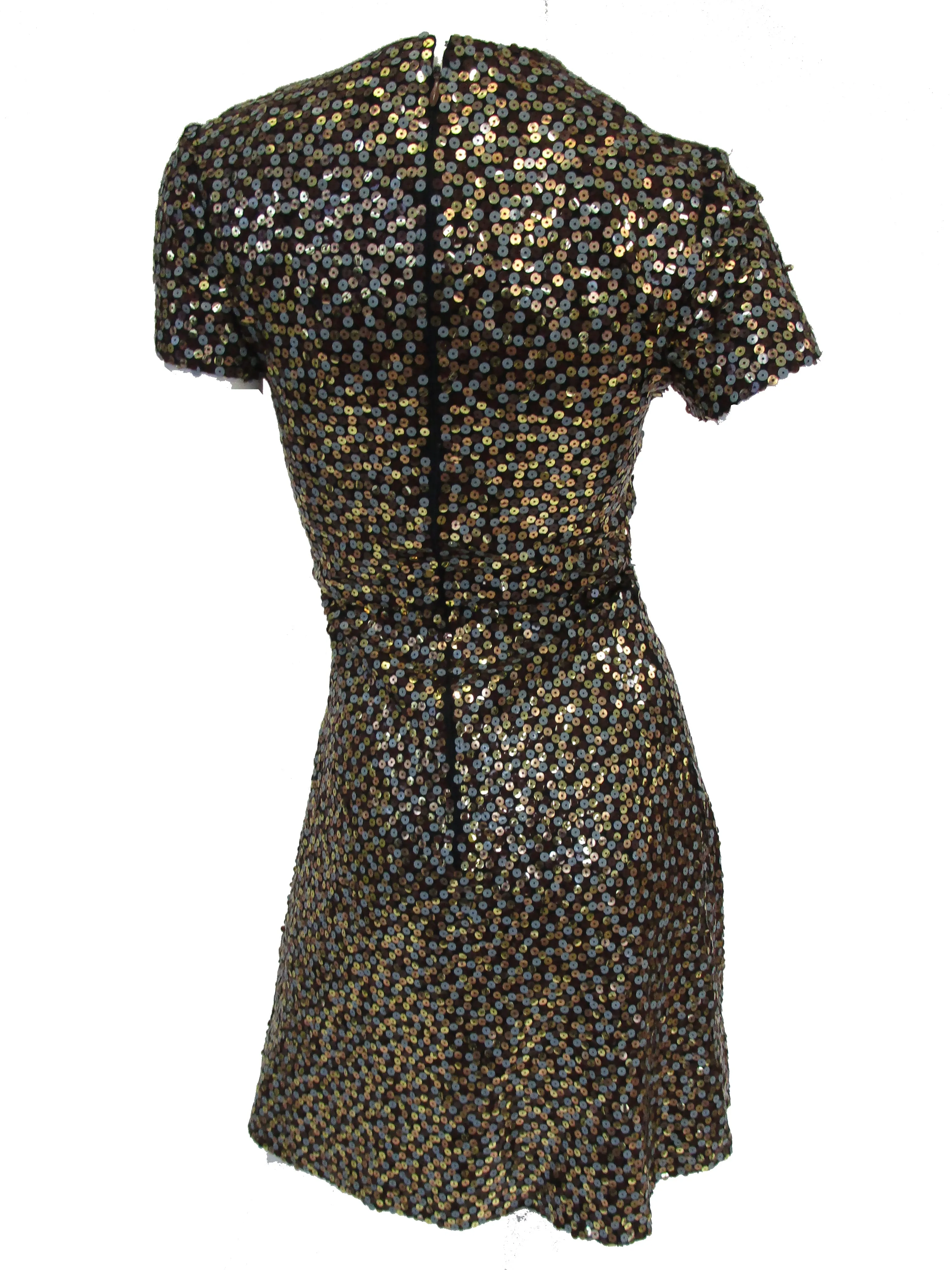 1960s Bill Blass Grey and Gold Sequin Dress with Sequin Lined Jacket XXS