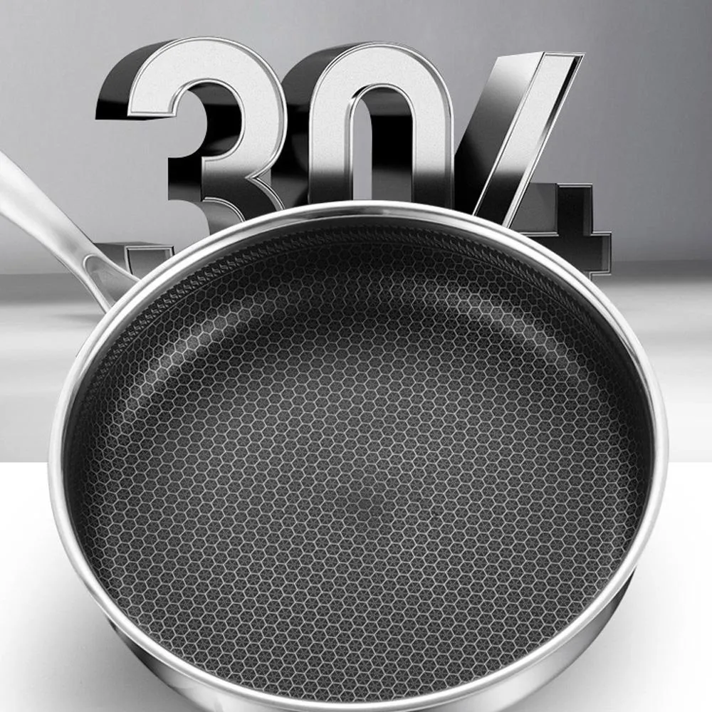 316 Stainless Steel Frying Pan Non-Stick Cooking Frypan Cookware 32cm Honeycomb DoubleSided