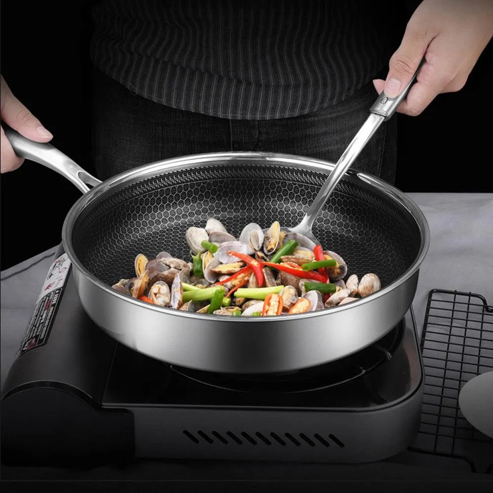 316 Stainless Steel Frying Pan Non-Stick Cooking Frypan Cookware 32cm Honeycomb DoubleSided