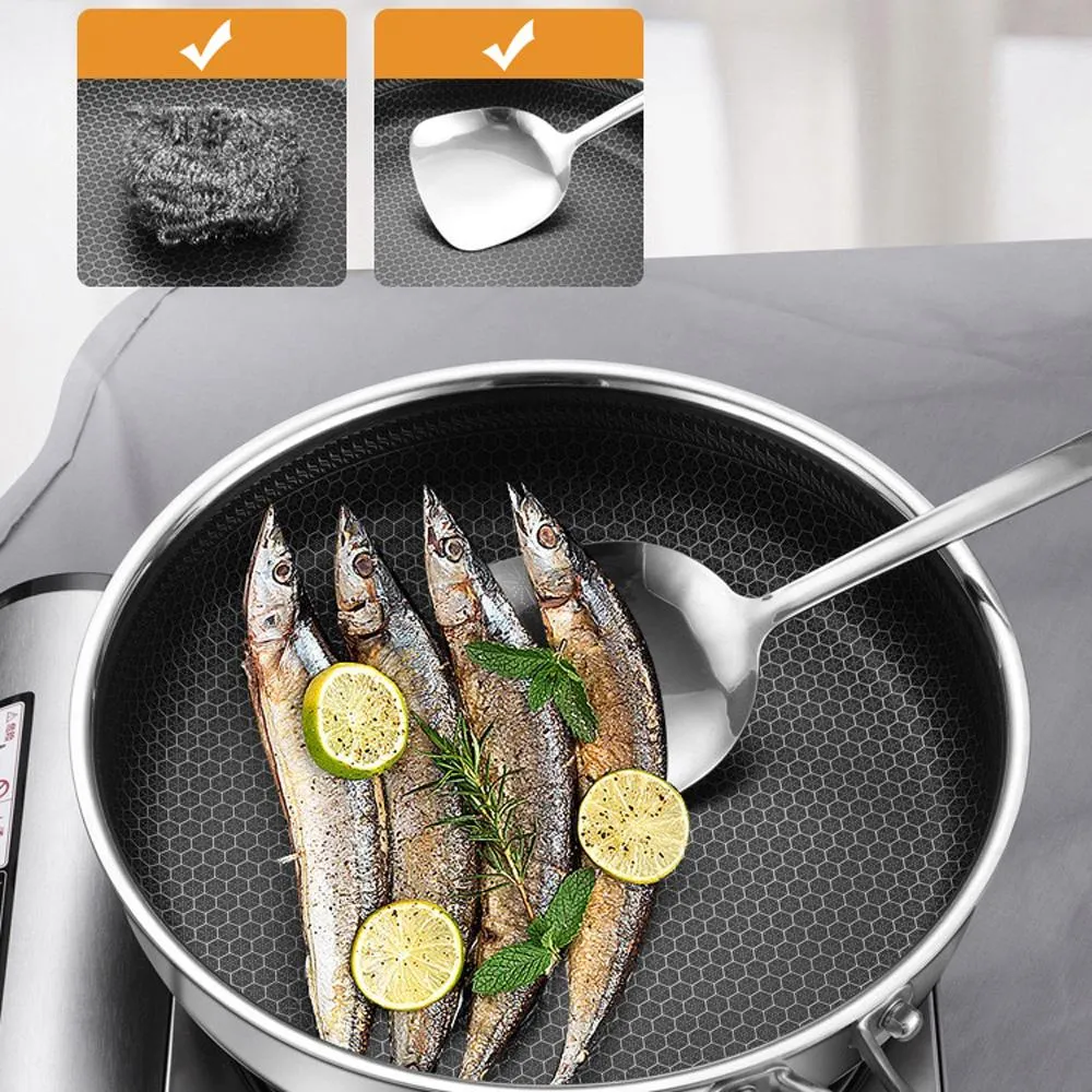 316 Stainless Steel Frying Pan Non-Stick Cooking Frypan Cookware 32cm Honeycomb DoubleSided