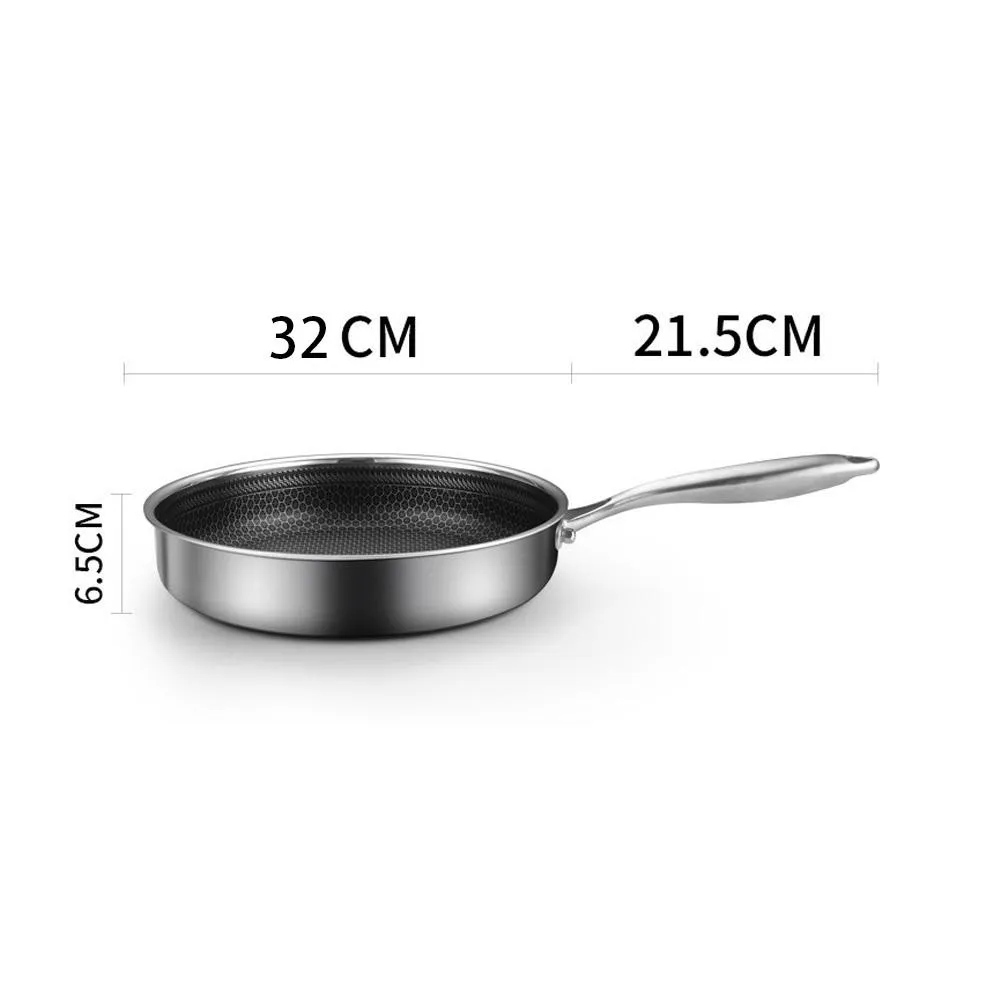 316 Stainless Steel Frying Pan Non-Stick Cooking Frypan Cookware 32cm Honeycomb DoubleSided