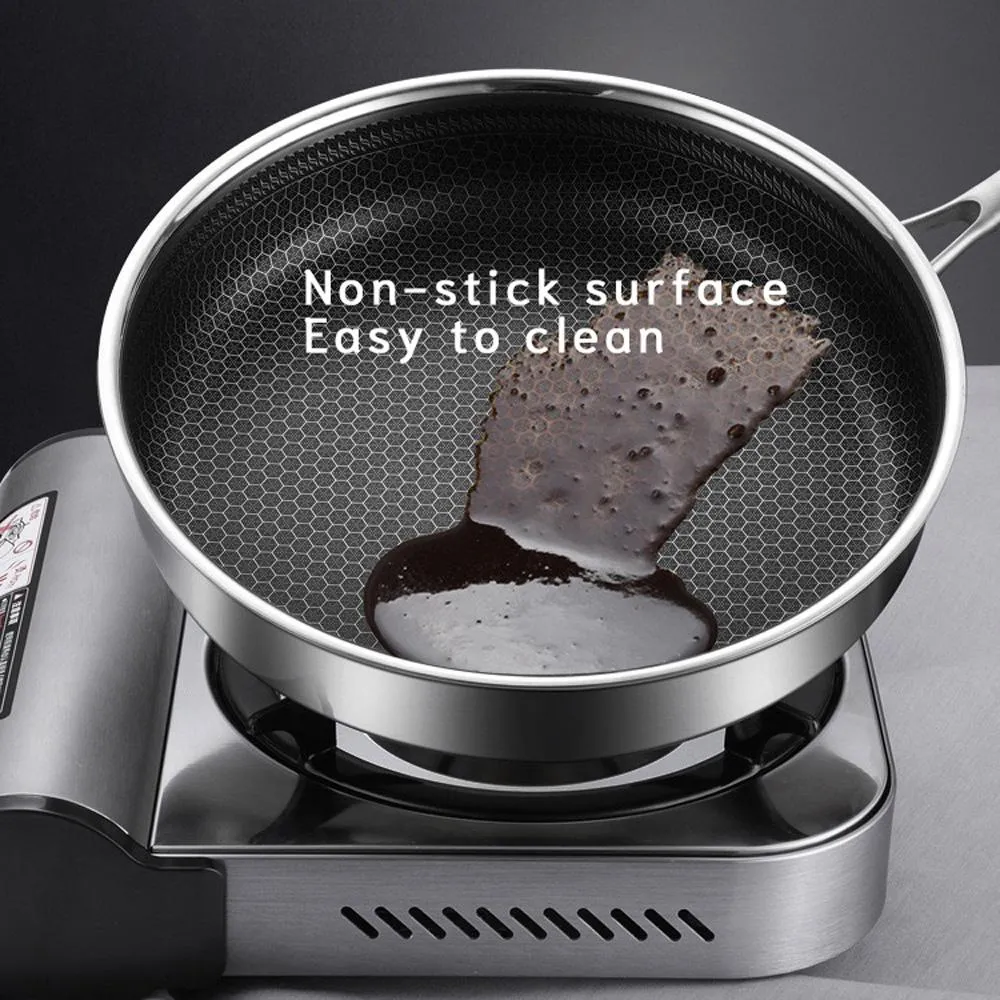 316 Stainless Steel Frying Pan Non-Stick Cooking Frypan Cookware 32cm Honeycomb DoubleSided