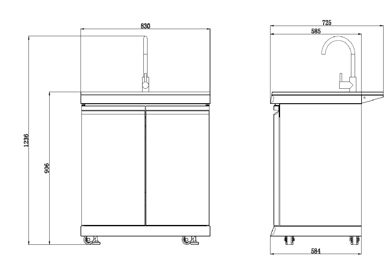 3.2M Kingsley 6-Burner Outdoor BBQ Kitchen   2DR Fridge   2DR Sink: Black Stainless Steel, Stone Bench, Fridge, Sink, Height Adjustable