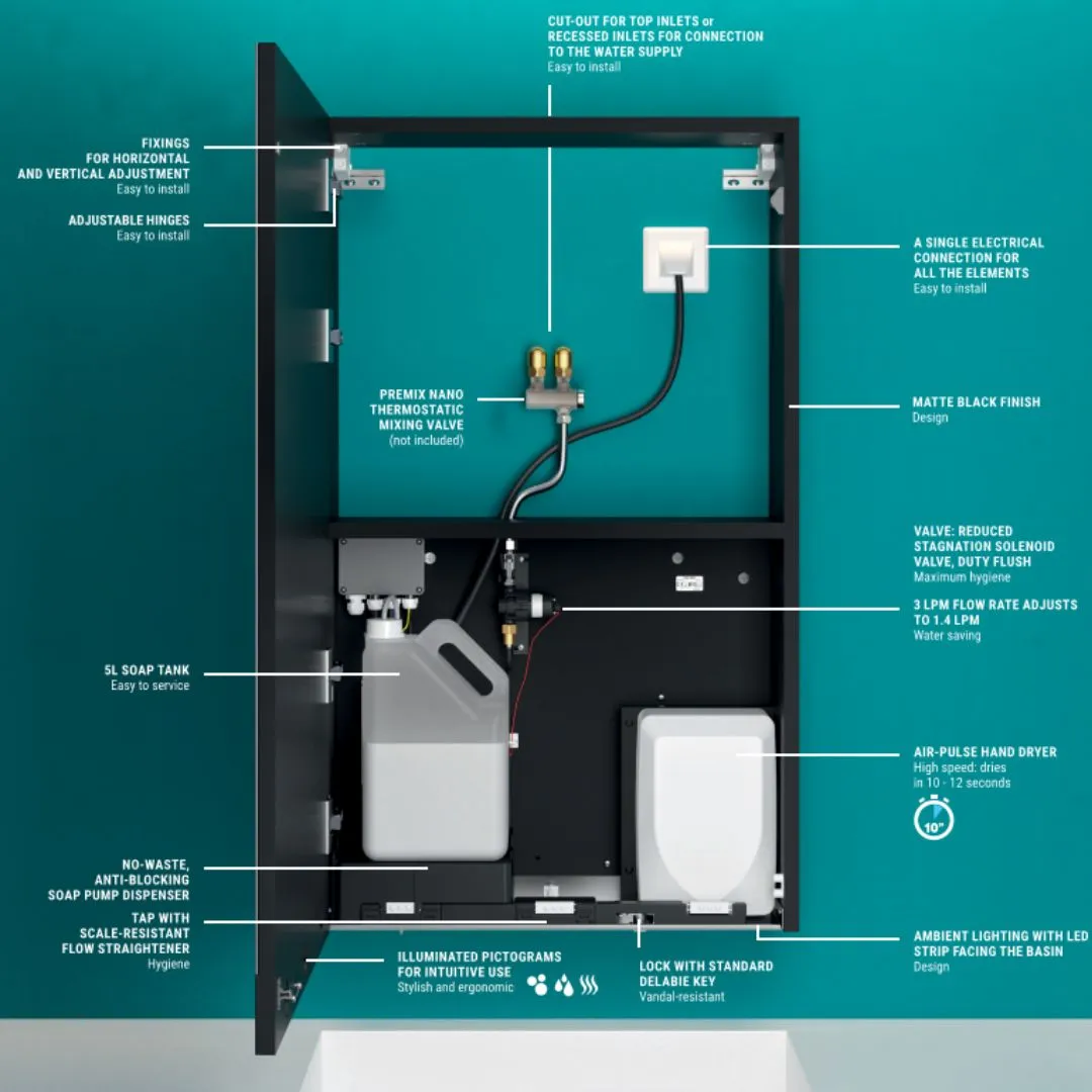 4-in-1 Cabinet with Mirror, Auto Soap, Tap and Hand Dryer 510203 (600mm Wide)