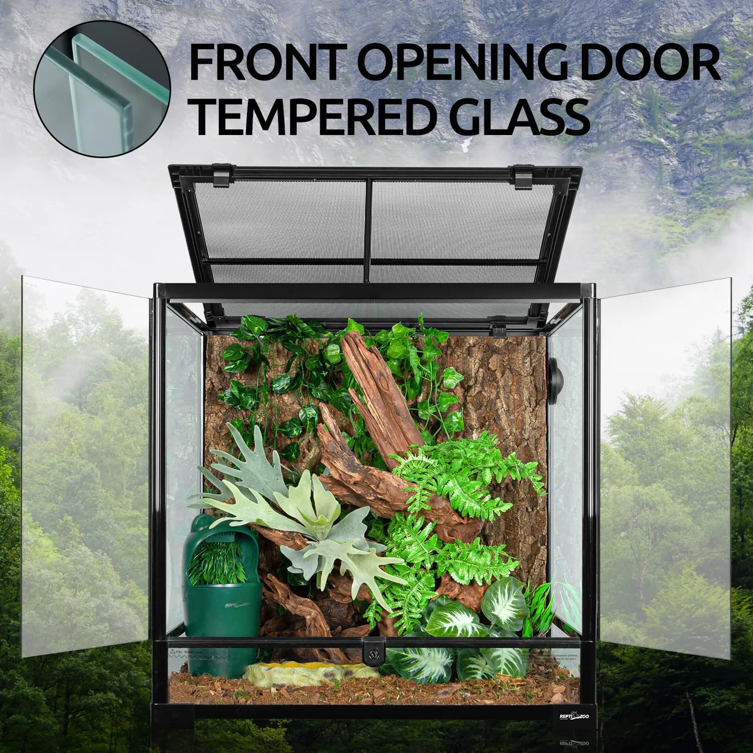 60 Gallon Reptile Tank 24x24x24inch Front Opening Terrarium With Double Hinge Door