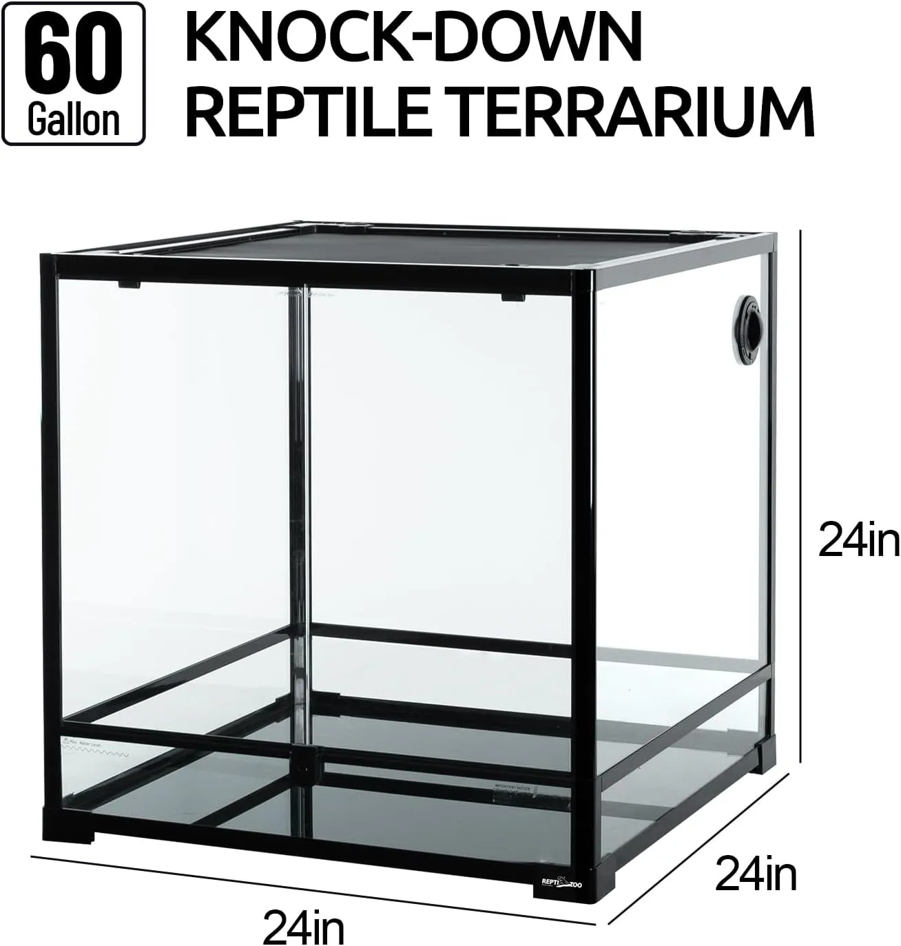 60 Gallon Reptile Tank 24x24x24inch Front Opening Terrarium With Double Hinge Door