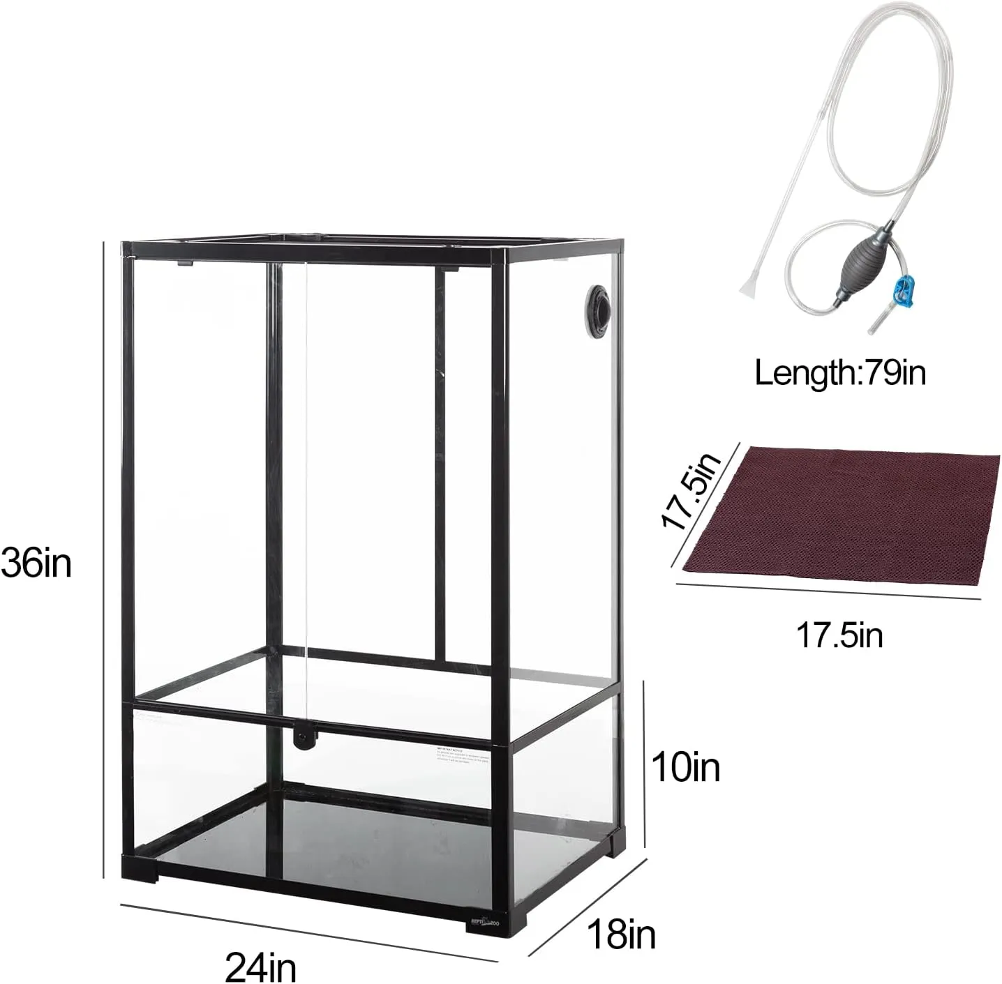 67 Gallon Large Reptile Terrarium 24"x18"x 36" Glass Paludarium Tank with 10” Deep Base, Siphon Gravel Cleaner Set and Plants Growing Cotton Mat Included