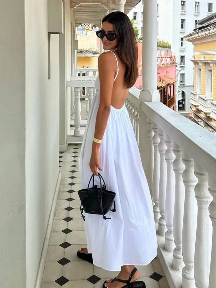 A&A Backless White Spaghetti Strap Maxi Dress