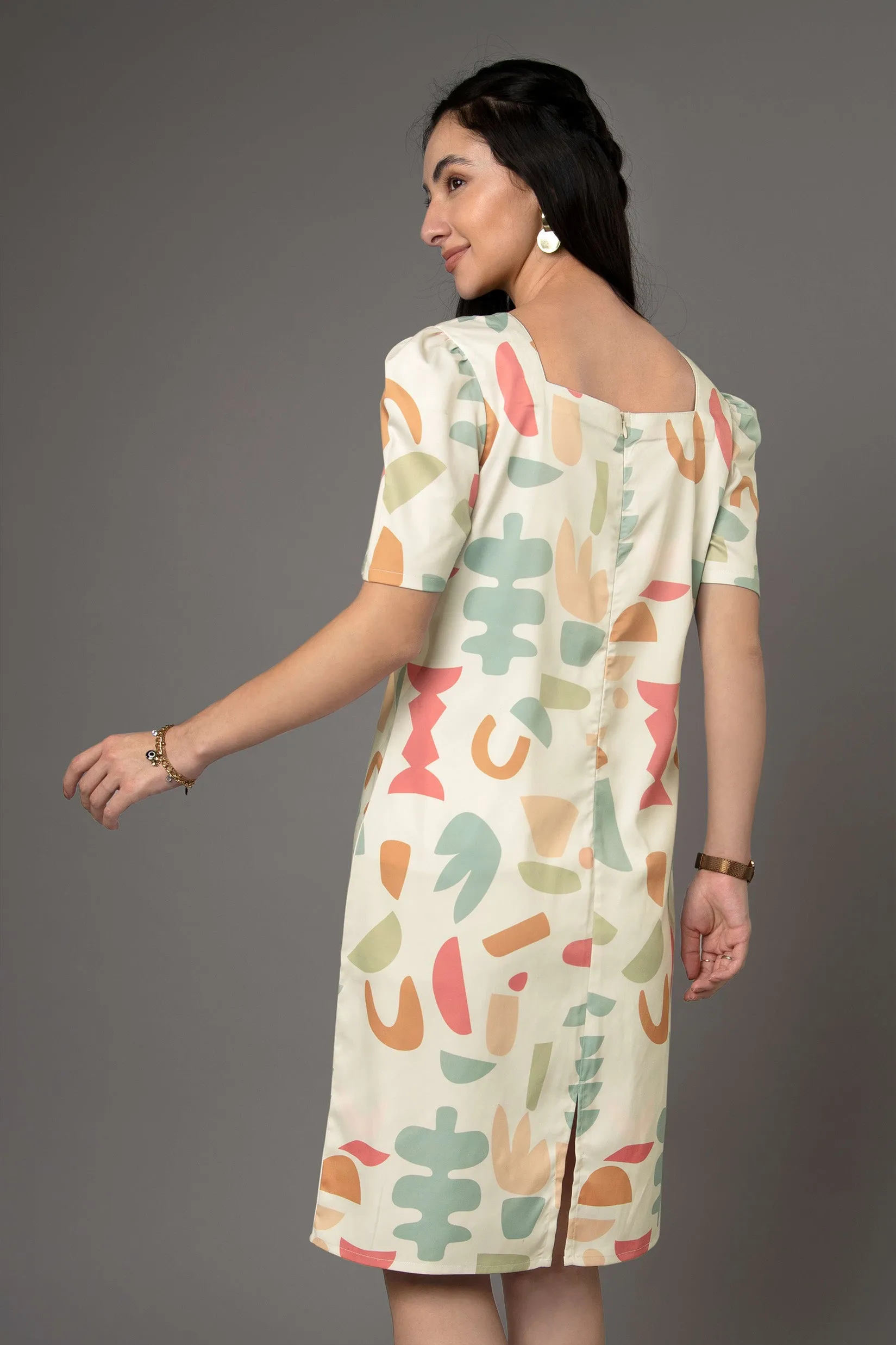 Abstract Square Neck Midi Dress