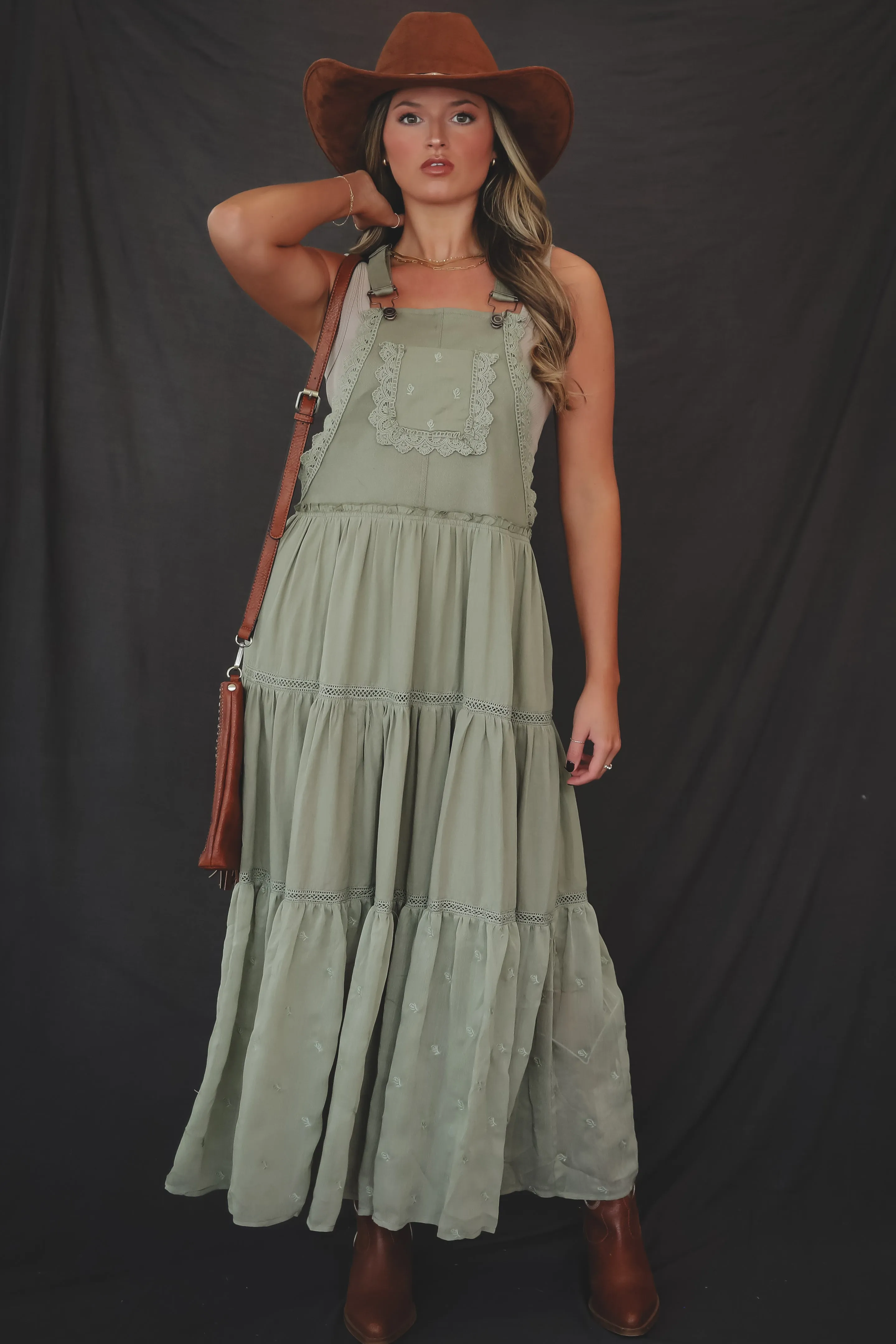 Afernoon Out Embroidered Maxi Overall Dress