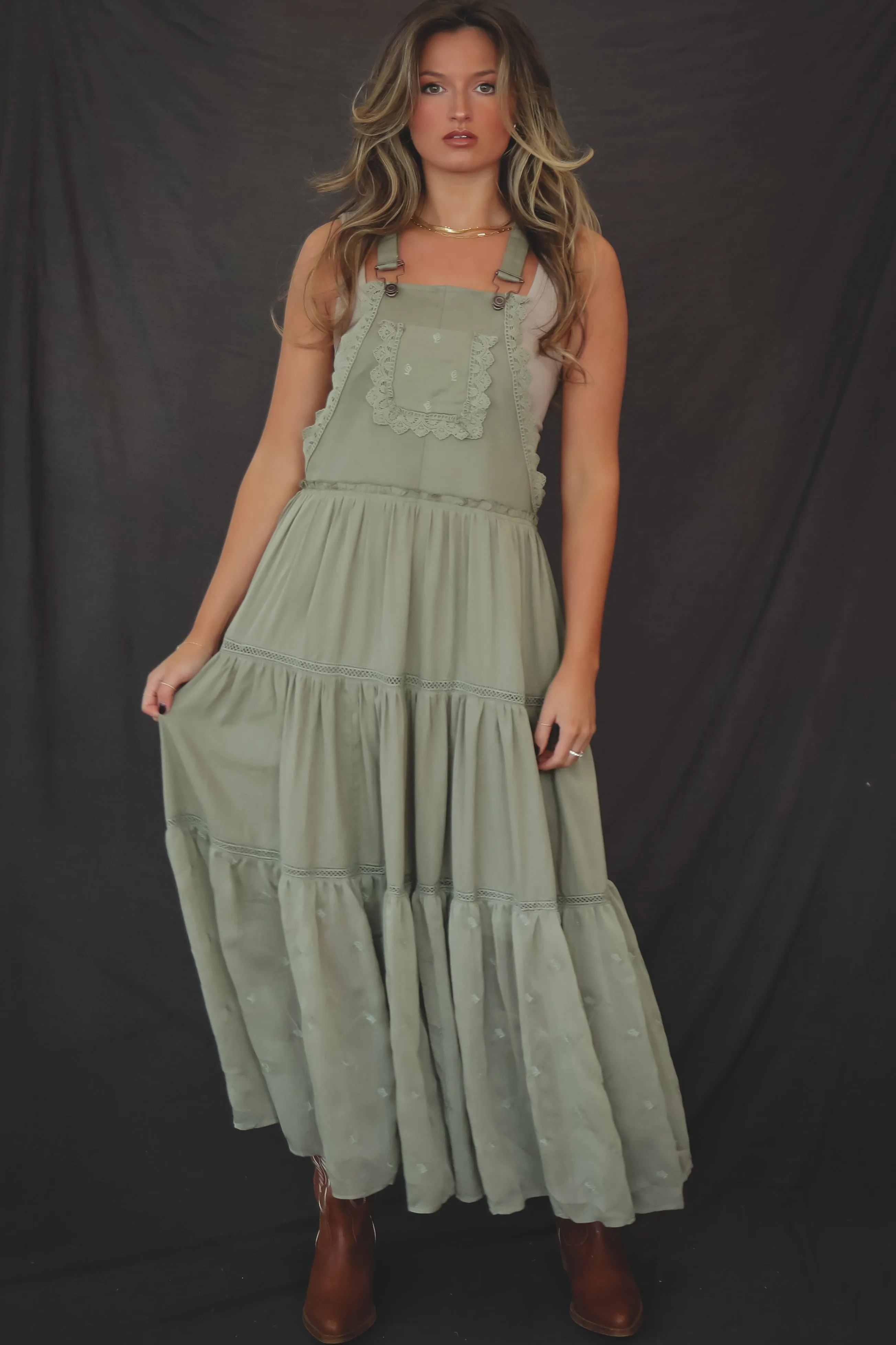 Afernoon Out Embroidered Maxi Overall Dress