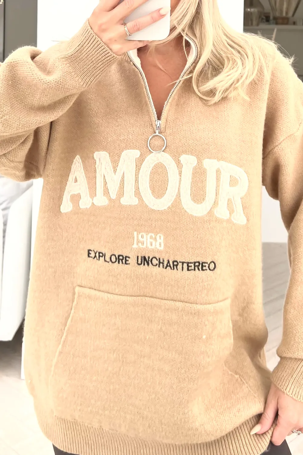 Amour stone embroidered knitted 1/4 zip jumper