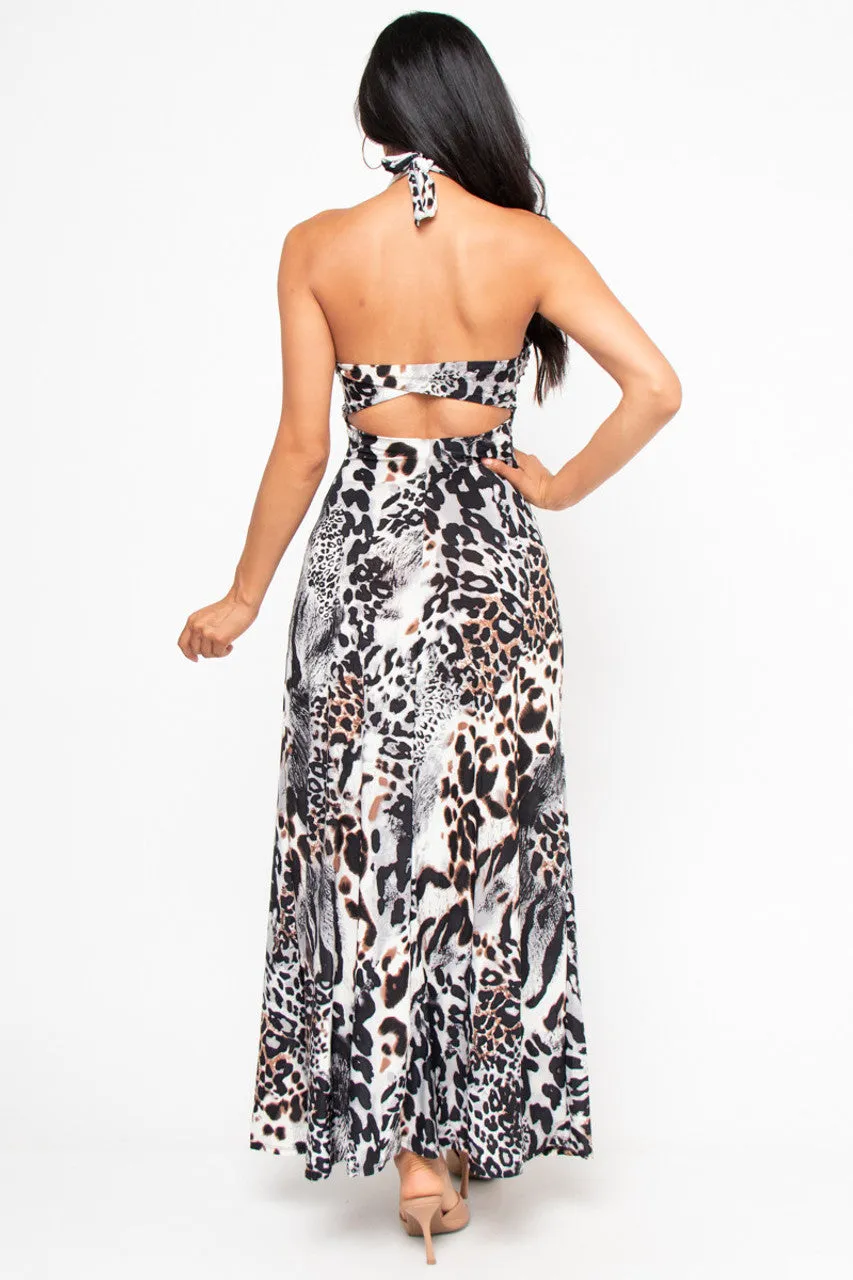 Animal Print Halter Maxi Dress