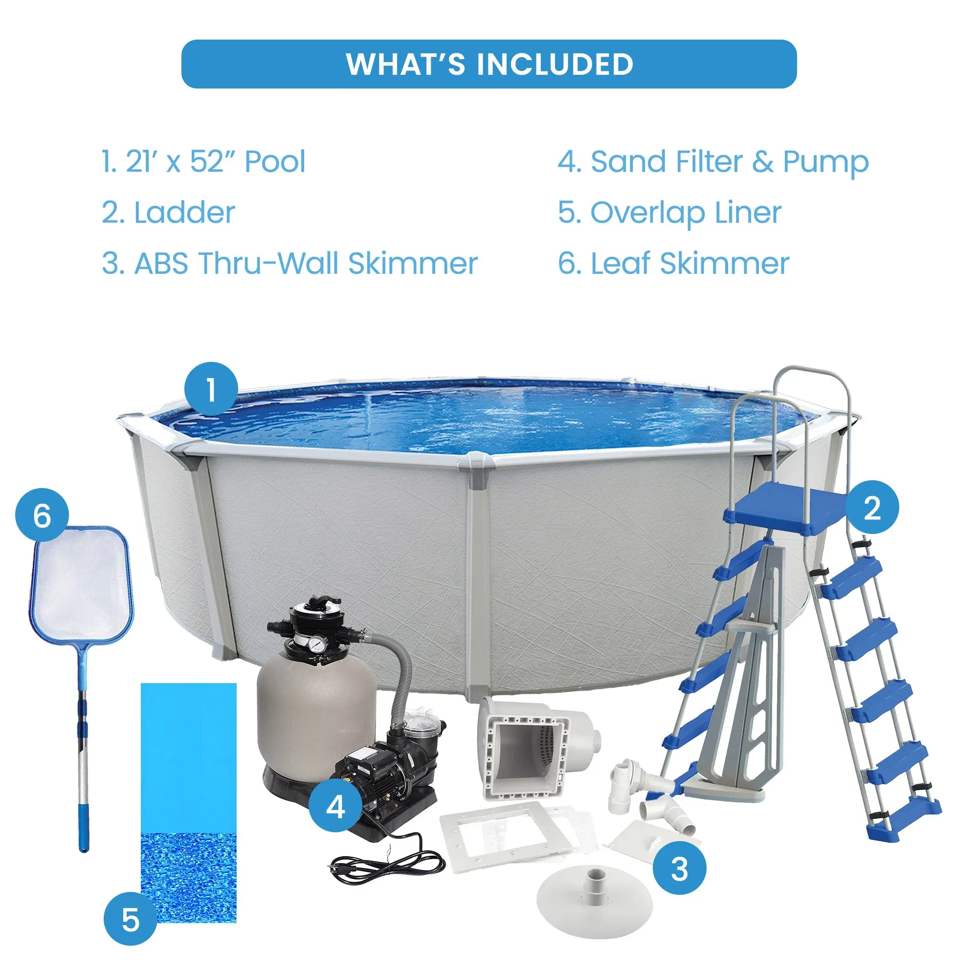 Aquarian Fuzion 21' x 52" Above Ground Swimming Pool w/Pump, Ladder & Equipment