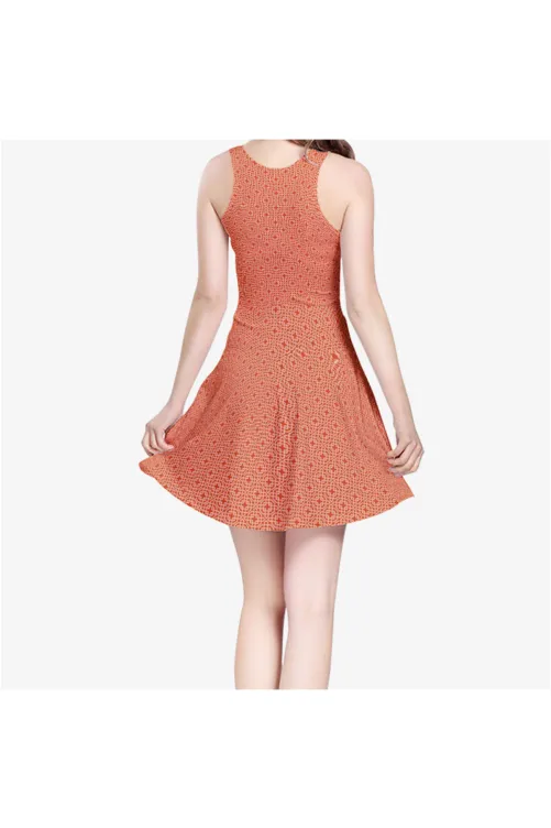 Arabesque Orange Women's Sleeveless Midi Casual Flared Skater Dress