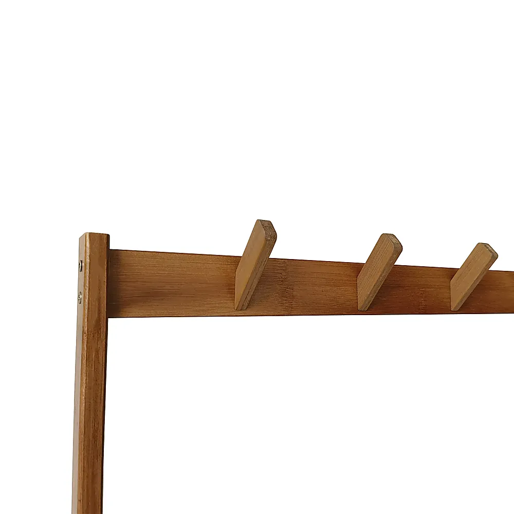 Bamboo Coat Rack with Bench, 9 Hooks and Shoe Storage, 100cm