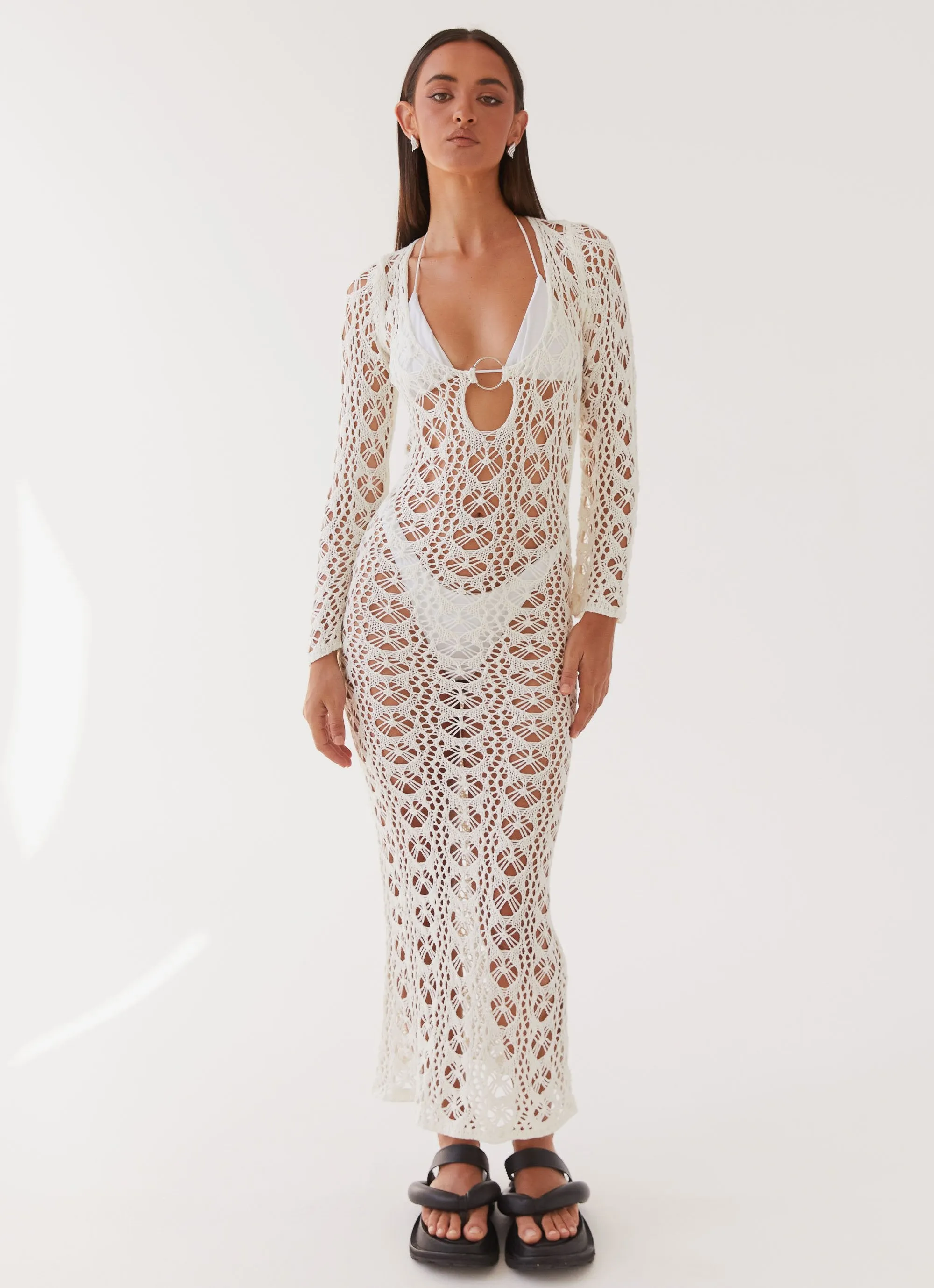 Beach To Bar Crochet Maxi Dress - Cream