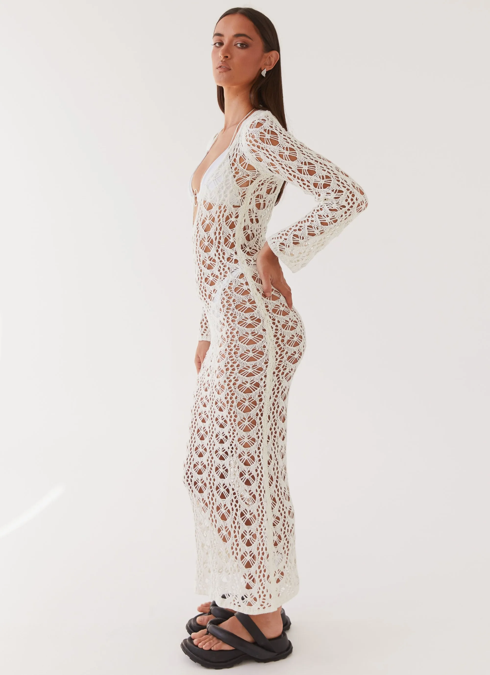 Beach To Bar Crochet Maxi Dress - Cream