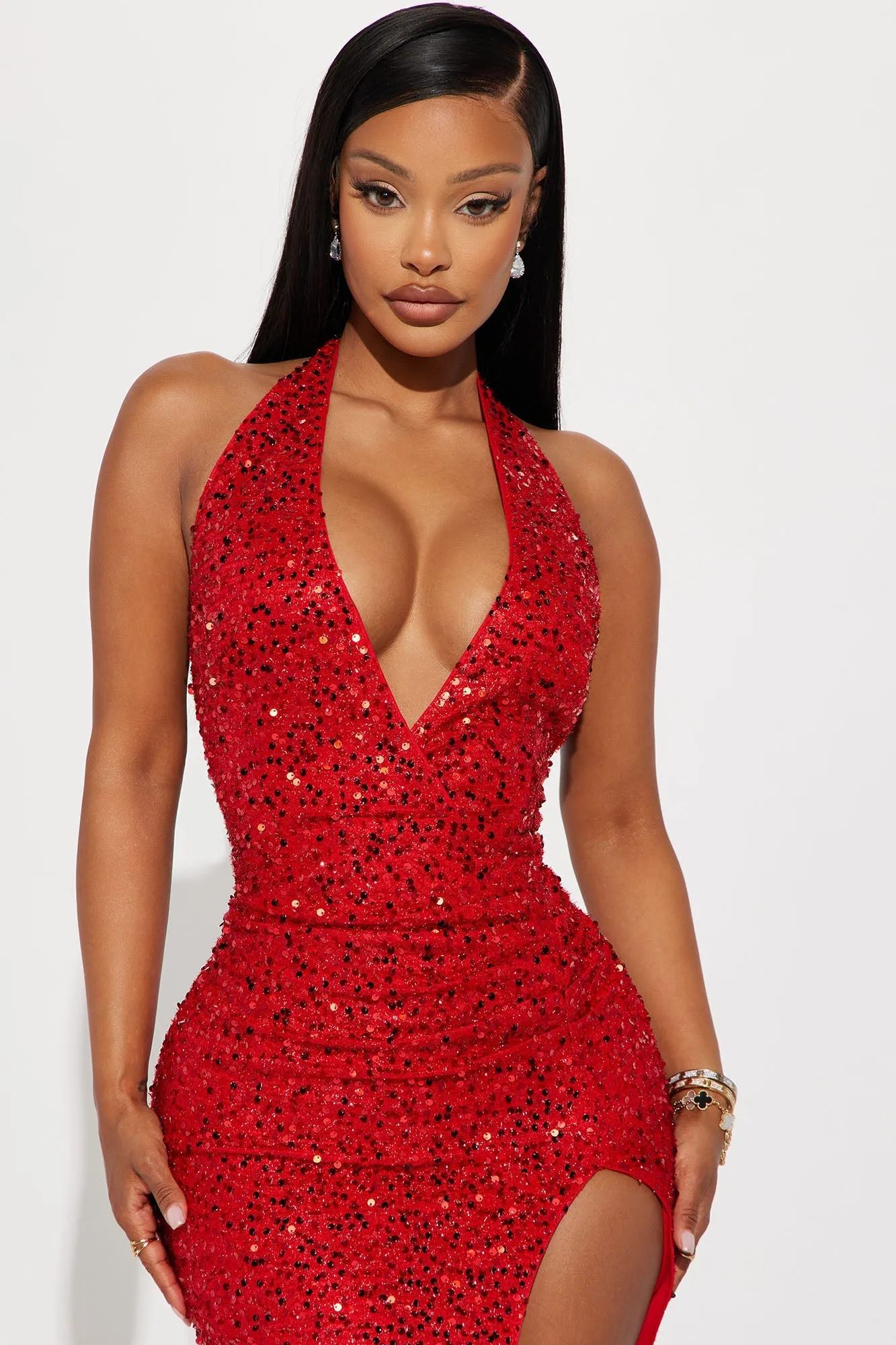 Beautiful Seductive Red Sequin Maxi Dress