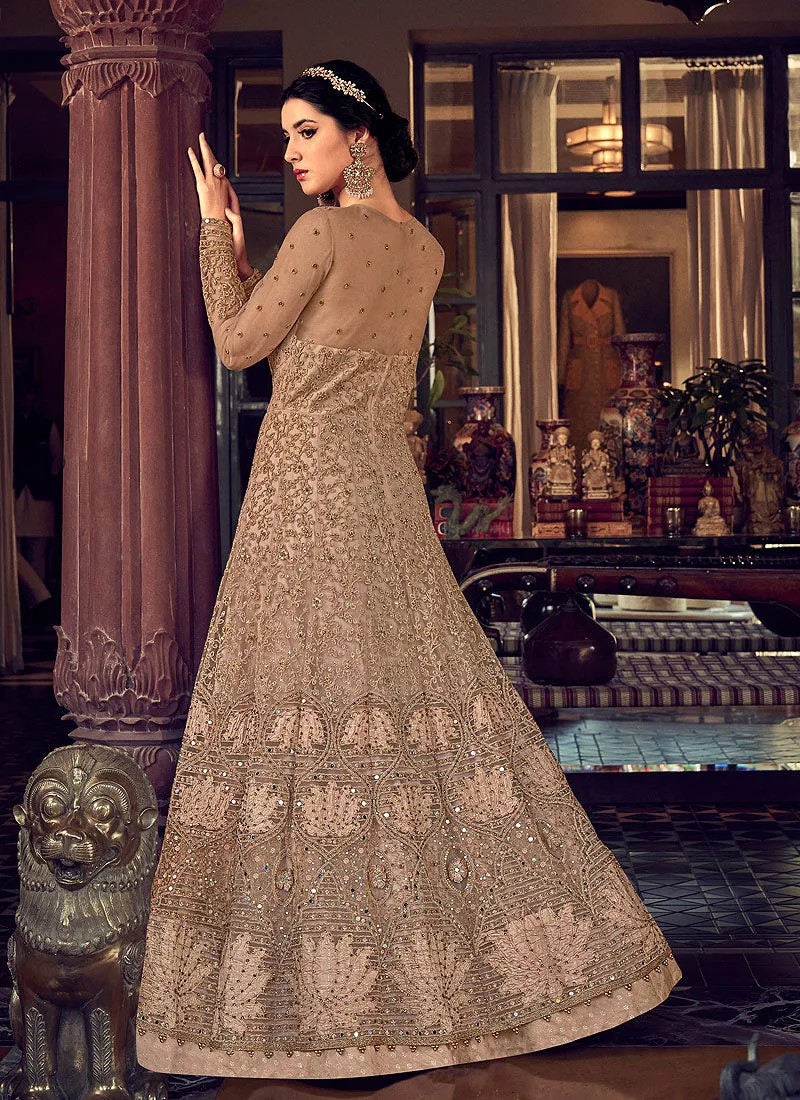 Beige Embroidered Anarkali Lehenga/Pant Suit