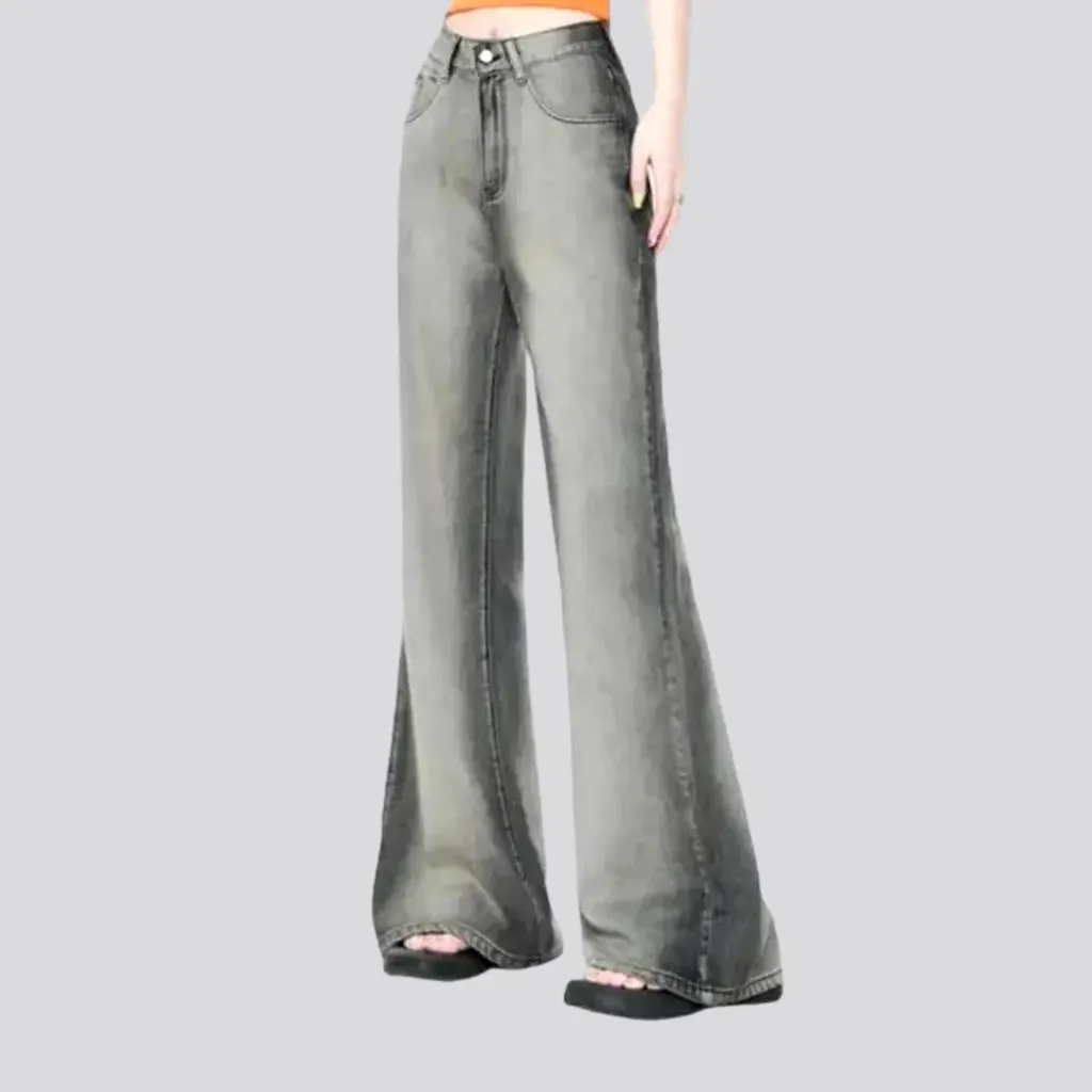 Bell-shaped aged pattern women's jeans