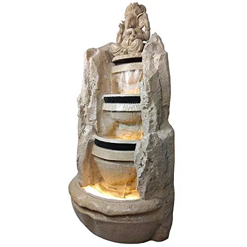 Big Bulk 4 Steps 4 Layer Big/Stone Look Fiber Fountain for Home Decor/Living Room/Hall/Office/Garden Fountain/Puja Room/Indoor/Outdoor(60 x60 x106 cm)