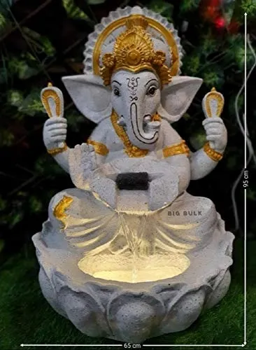 Big Bulk Big Ganesh White Kamal/Lotus Ganesh Fiber Indoor Outdoor Fountain with Led Lights for Home Decor and Office Decoration Or Gifting (90 cm X 65 cm X 65 cm)