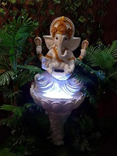 Big Bulk Big Kamal Lotus White Ganesha/Ganpati Fiber Indoor Outdoor Fountain with Pillar & Led Lights for Home Decor/Living Room/Hall/Office/Garden Fountain/Puja Room(65 x 65 x 127 cm)