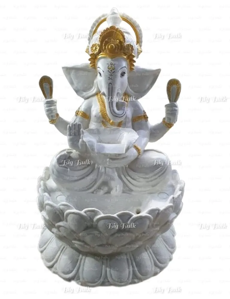 Big Bulk Big Lotus Ganesha/Kamal Ganesh Fiber Indoor Outdoor Fountain with Led Lights for Home Decor and Office Decoration Or Gifting (White: 109 cm X 66 cm X 66 cm)