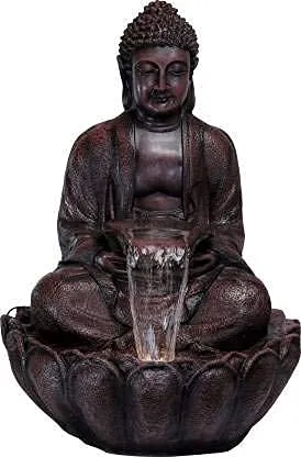 Big Bulk Brown Kamal Buddha/Lotus Brown Buddha Fiber Indoor Outdoor Fountain with Led Lights for Home Decor and Office Decoration Gifting(30.5 x 25.4 x 54 cm)