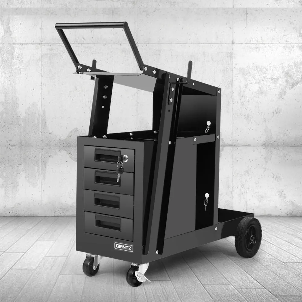 Black 4 Drawer Welding Trolley Mechanic Toolbox Plasma Cutter