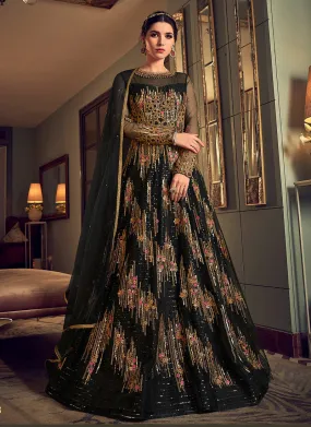 Black Multi Embroidered Flared Anarkali Suit