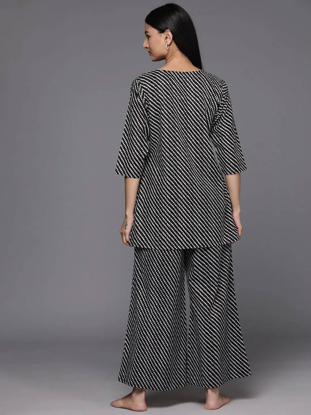 Black Printed Cotton Night Suit