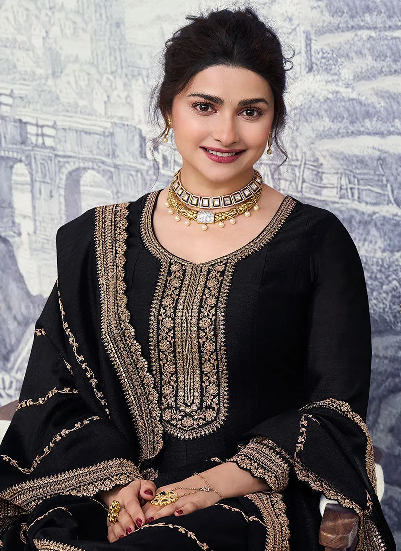 Black Reshamkari Embroidery Wedding Anarkali Suit