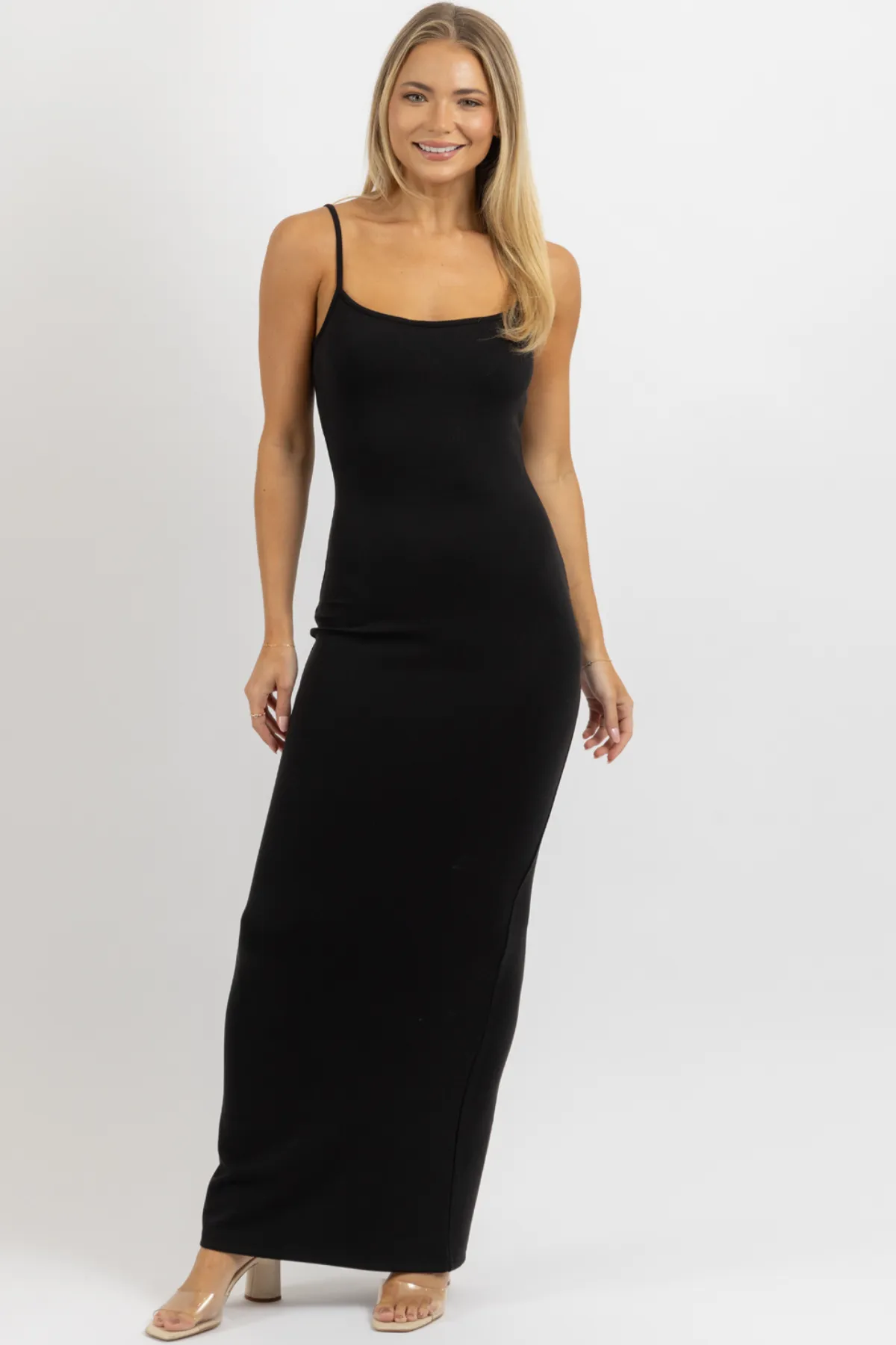 BLACK RIBBED STAPLE MAXI DRESS