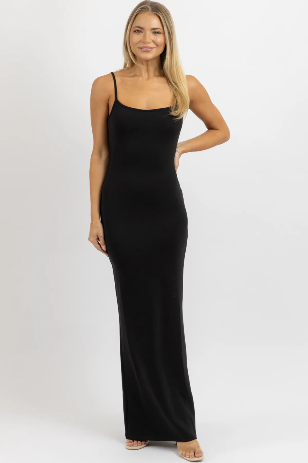 BLACK RIBBED STAPLE MAXI DRESS