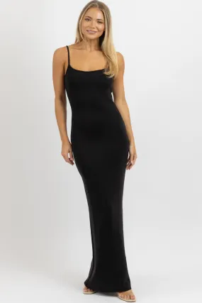 BLACK RIBBED STAPLE MAXI DRESS