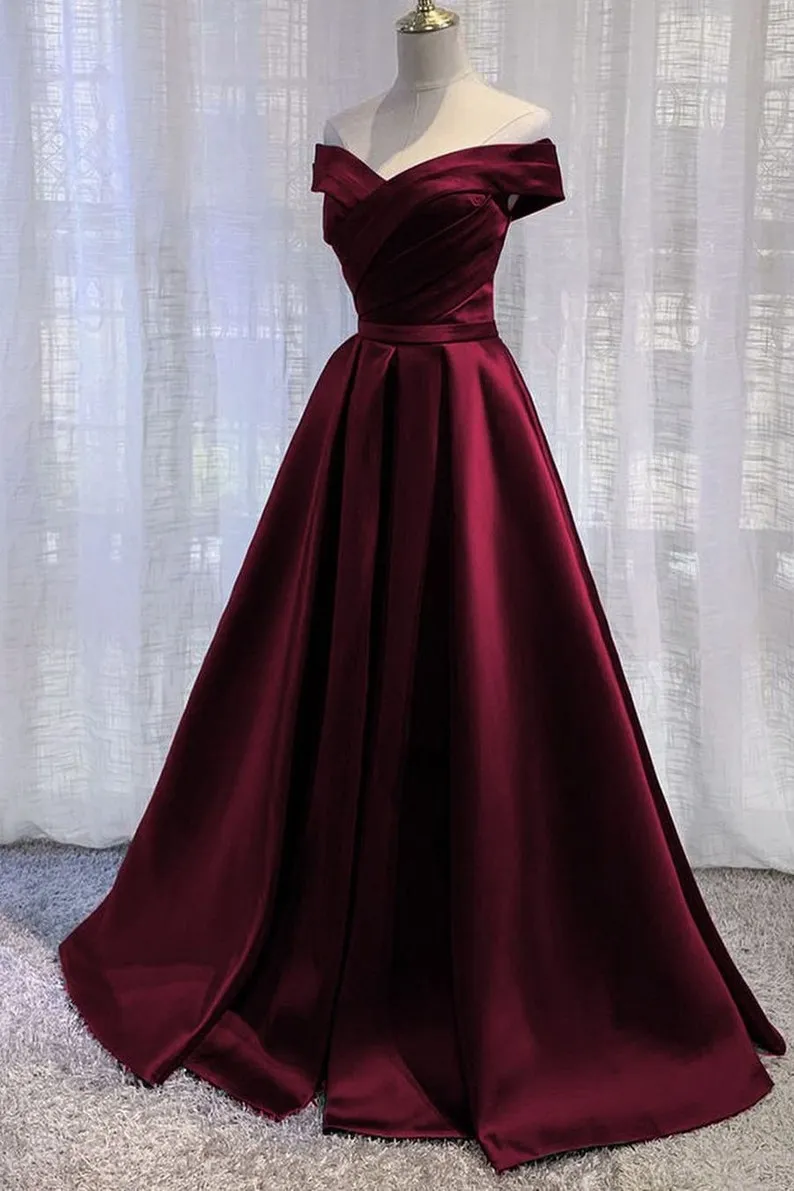 Black Satin Off Shoulder Long Simple Evening Dress Formal Dresses,Stunning Party Gown