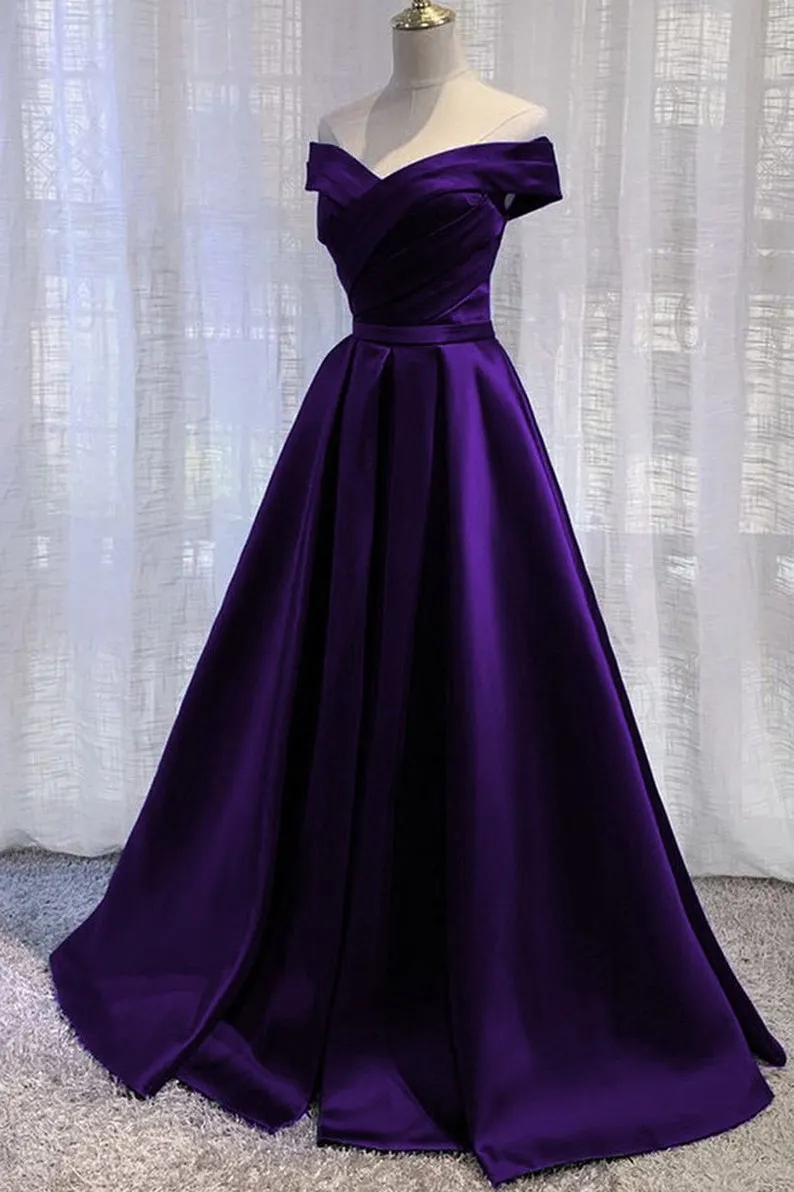 Black Satin Off Shoulder Long Simple Evening Dress Formal Dresses,Stunning Party Gown