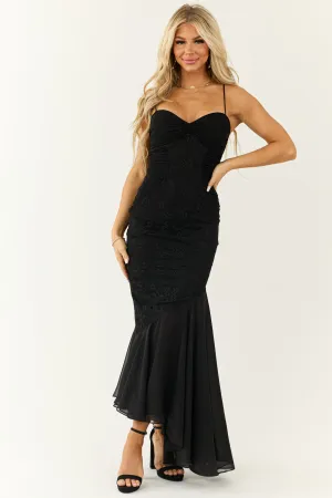 Black Sleeveless Asymmetrical Hem Maxi Dress