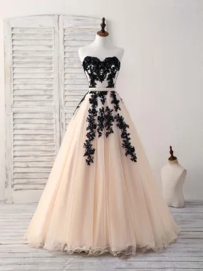 Black Tulle Lace Applique Long Prom Dress Black Evening Dress