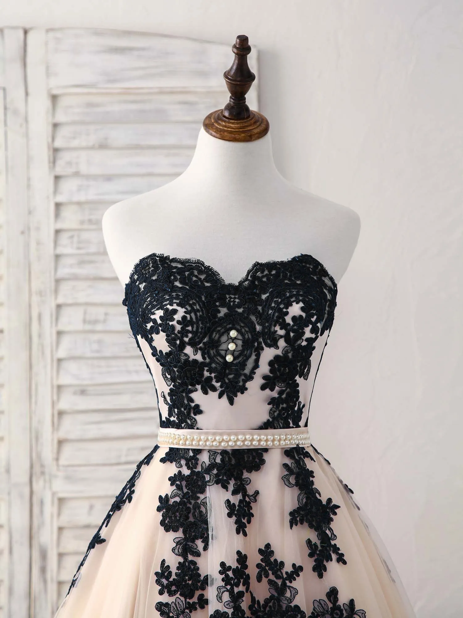 Black Tulle Lace Applique Long Prom Dress Black Evening Dress