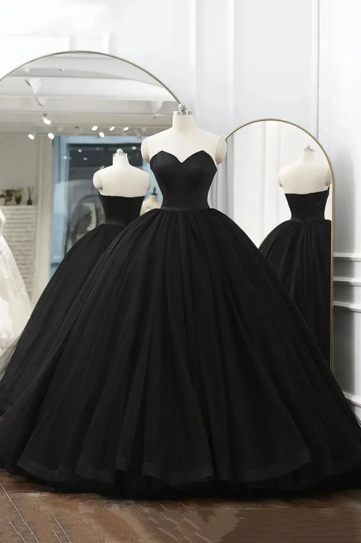 Black Tulle Long Ball Gown Prom Dresses,Vintage Long Evening Dress