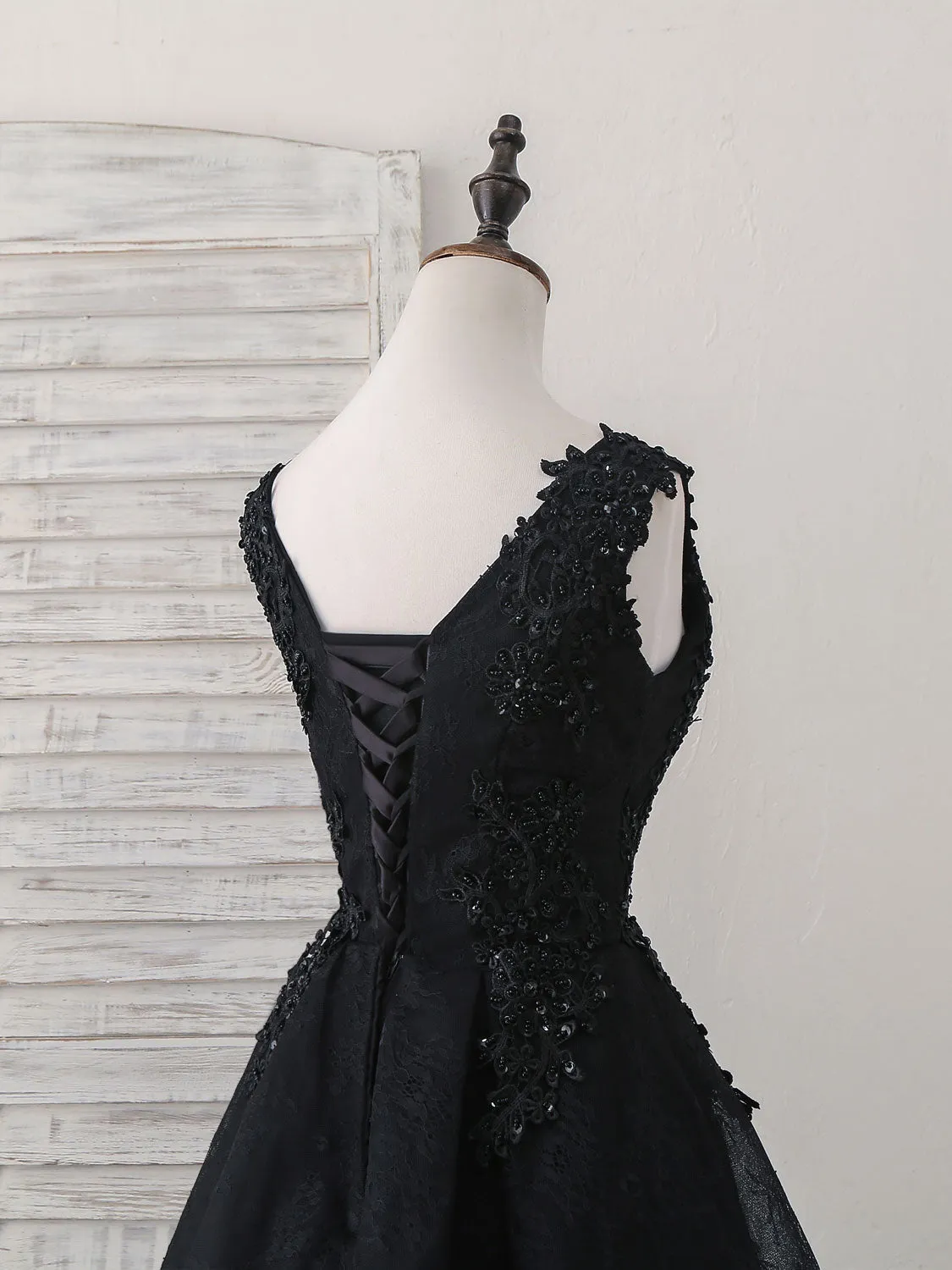 Black V Neck Lace V Neck Short Prom Dress Black Homecoming Dress