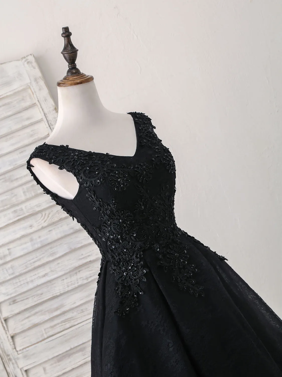 Black V Neck Lace V Neck Short Prom Dress Black Homecoming Dress