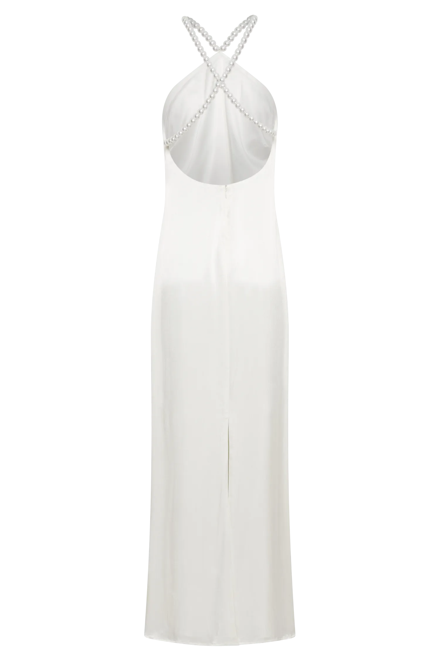 Blanche Satin Pearl Halter Maxi Dress - White