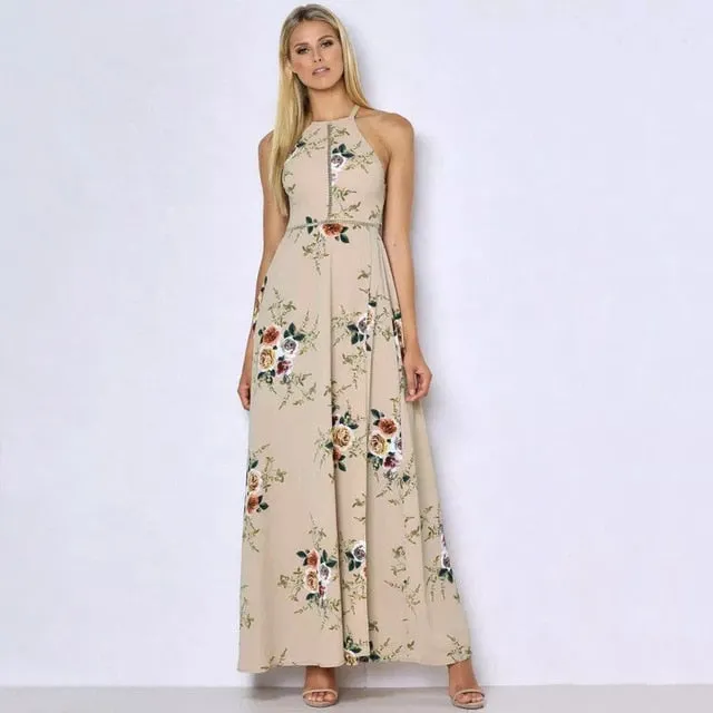 Bohemian Floral Print Summer Off Shoulder Women Beach Long Dress Backless Sexy Split Party Maxi Dresses