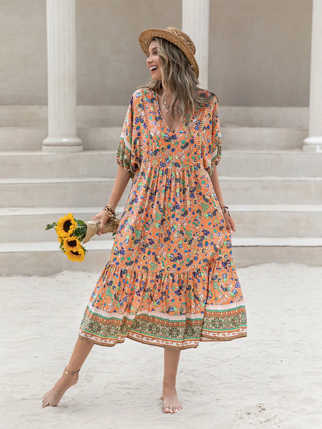 Boho Floral Beach Maxi Dress