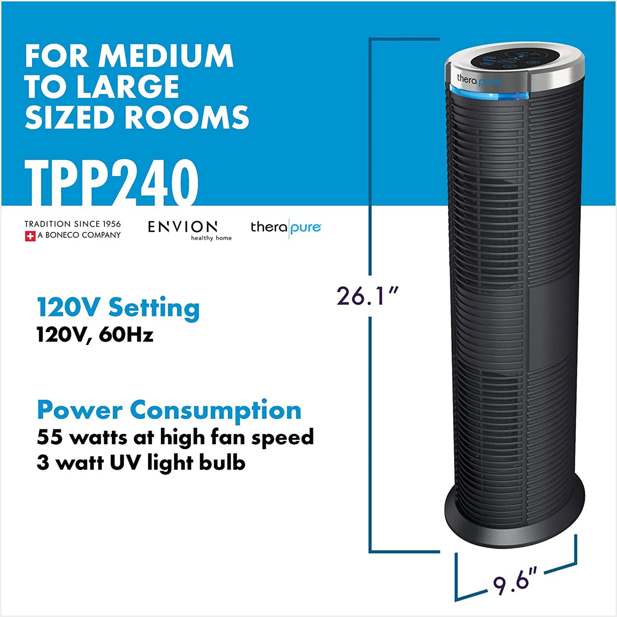 Boneco Envion Therapure Triple Air Purifier Tower, 343 Sq. Ft. Capacity (Used)