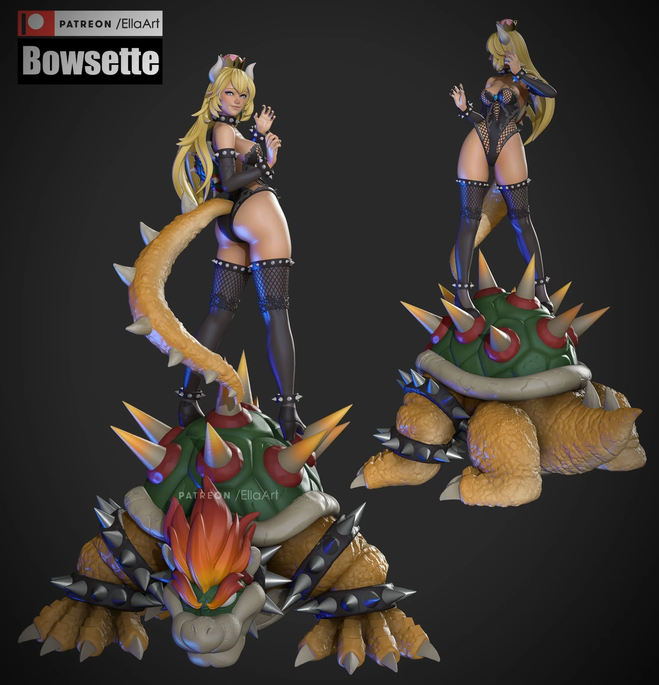 Bowsette & Bowser Statue Figure 3D Printed Garage Kit